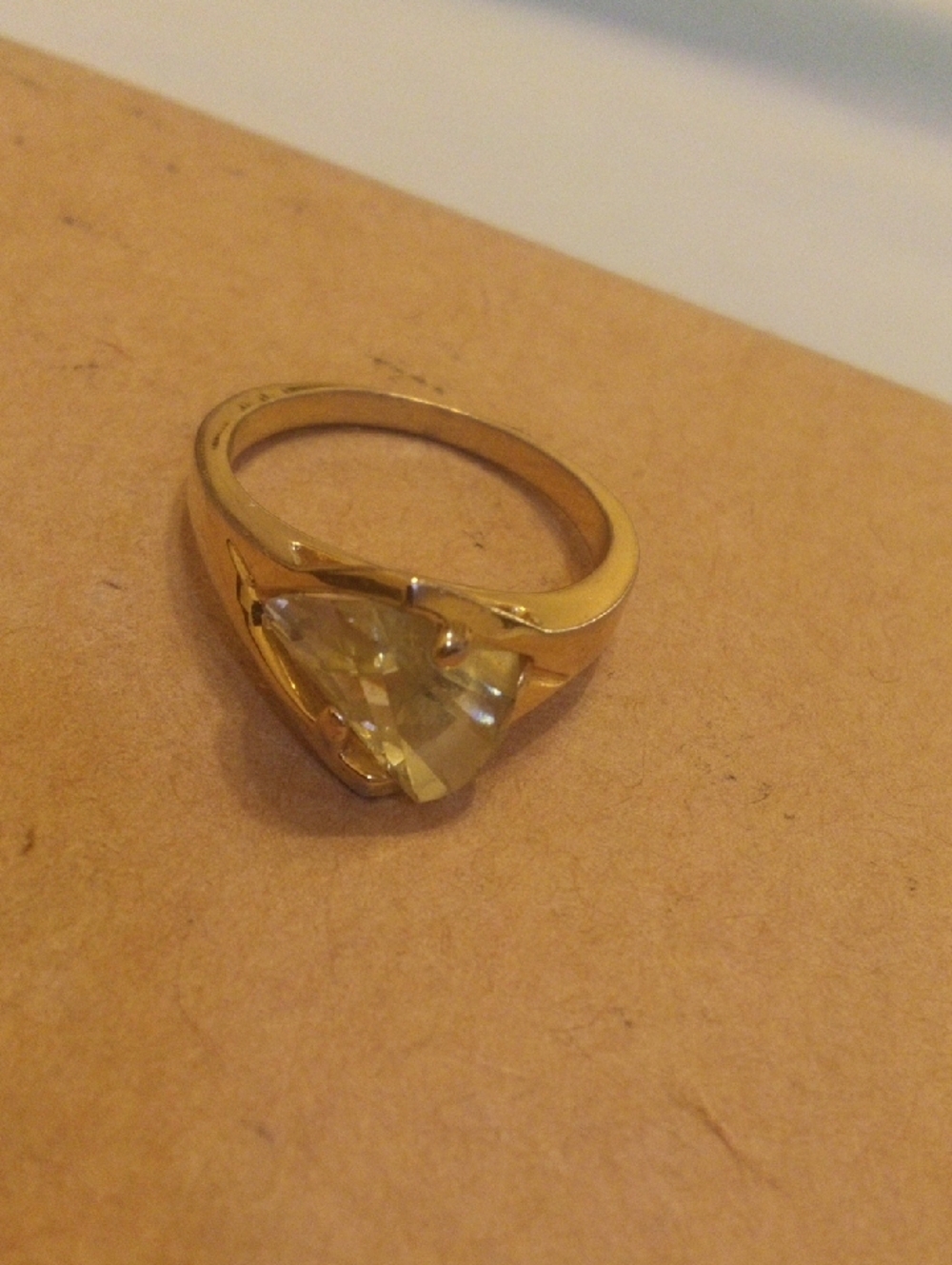 Gold-Tone Women’s Ring with Yellow Gemstone